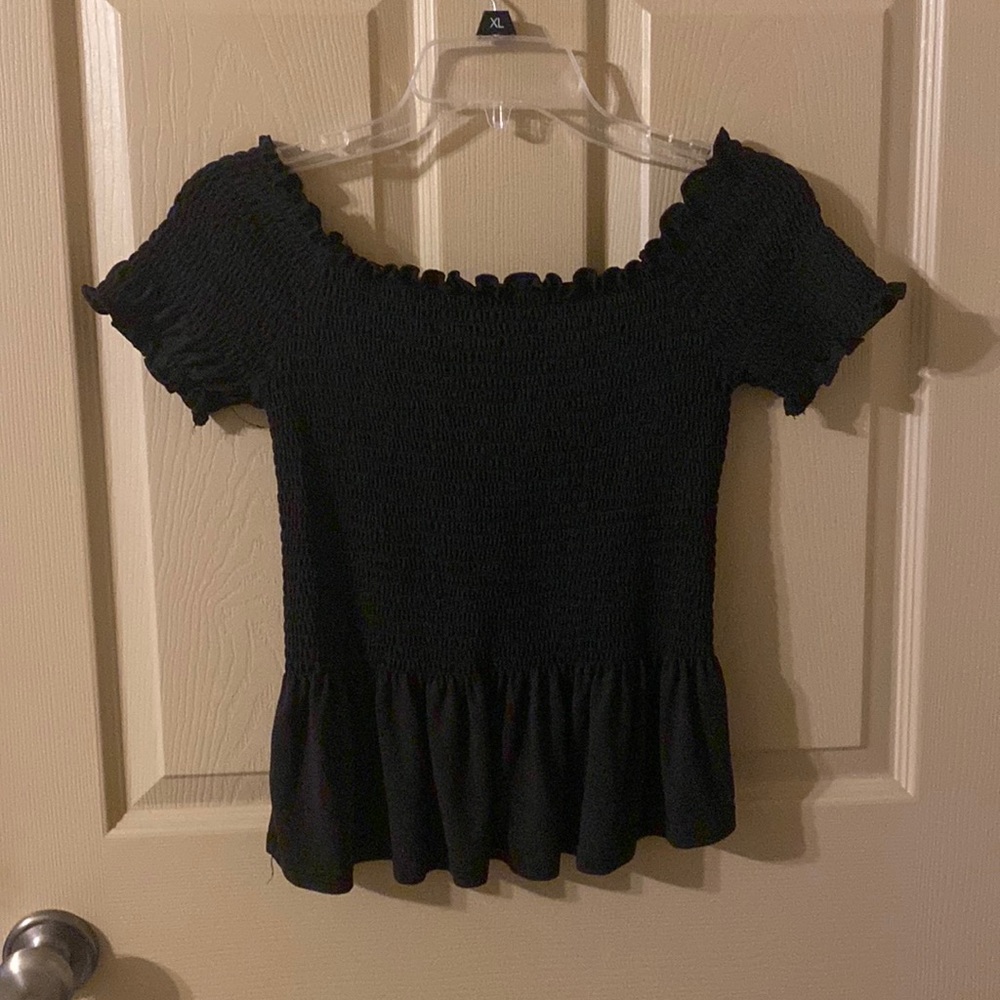 Black ruched off the shoulder top